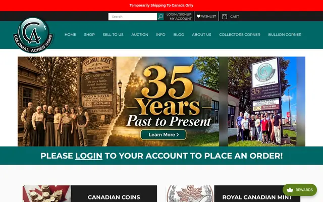 Homepage of Colonial Acres Coins