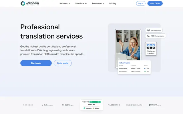 Homepage of Languex professional translation services