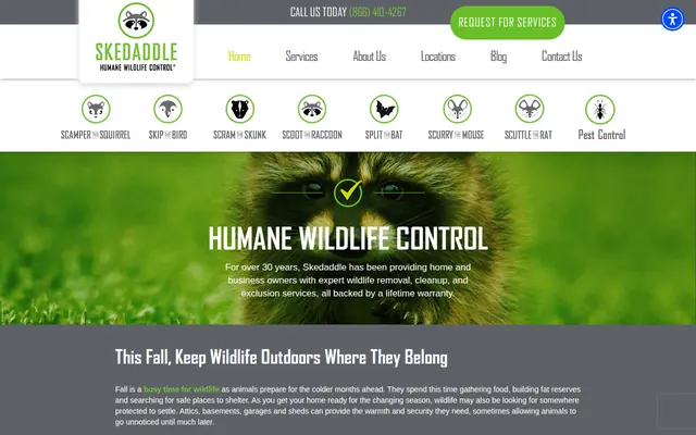 Homepage of Skedaddle Humane Wildlife Control